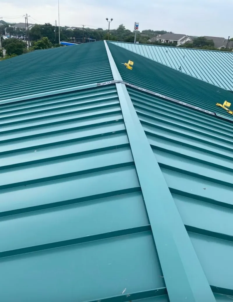 Green commercial metal roof ridge and valley for Metal Roof Repair in Peach Bottom
